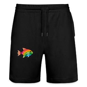 LGBTQIA+ Fisch - Stanley/Stella Unisex Bio Joggingshorts Trainer  - Schwarz - Vorne - Nik (191cm) & Marisol (170cm)
