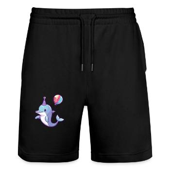 Dolphin Birthday Comic - Stanley/Stella Trainer Unisex Organic Jogging Shorts - black - Front - Nik (191cm) & Marisol (170cm)