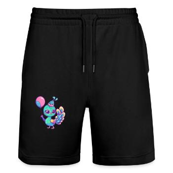 Pfau Vogel Geburtstag Comic - Stanley/Stella Unisex Bio Joggingshorts Trainer  - Schwarz - Vorne - Nik (191cm) & Marisol (170cm)