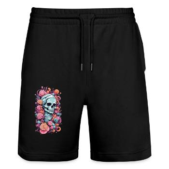 Pastel Goth Rosen Skull Okkult Weirdcore Design - Stanley/Stella Unisex Bio Joggingshorts Trainer  - Schwarz - Vorne - Nik (191cm) & Marisol (170cm)