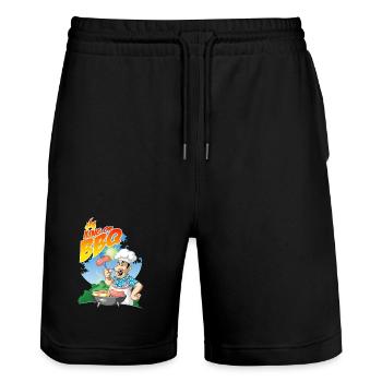 king of BBQ - Stanley/Stella Trainer Unisex Organic Jogging Shorts - black - Front - Nik (191cm) & Marisol (170cm)
