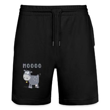 Mooo Kuh Comic Rind Bauernhoftier Comic - Stanley/Stella Unisex Bio Joggingshorts Trainer  - Schwarz - Vorne - Nik (191cm) & Marisol (170cm)