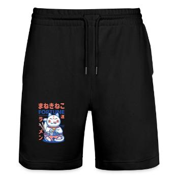 Maneki Neko Fortune Ramen - Short de jogging bio TRAINER Stanley/Stella unisexe - noir - Devant - Nik (191cm) & Marisol (170cm)