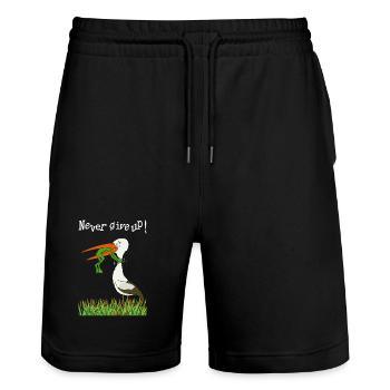 Never give up! - Stanley/Stella Trainer Unisex Organic Jogging Shorts - black - Front - Nik (191cm) & Marisol (170cm)