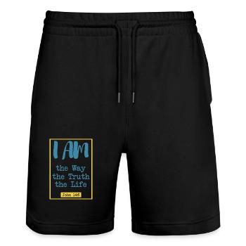 The Way, the Truth, the Life - Stanley/Stella Trainer Unisex Organic Jogging Shorts - black - Front - Nik (191cm) & Marisol (170cm)