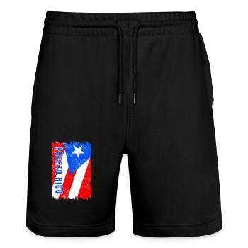 Puerto Rico flag - Stanley/Stella Trainer Unisex Organic Jogging Shorts - black - Front - Nik (191cm) & Marisol (170cm)