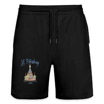 St. Petersburg, Russia, Church of the Savior on Spilled Blood - Stanley/Stella Trainer Unisex Organic Jogging Shorts - black - Front - Nik (191cm) & Marisol (170cm)