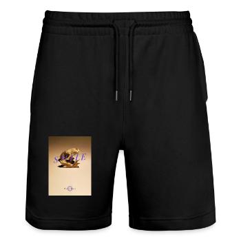 SkelettSmile mit lila Schrift - Stanley/Stella Unisex Bio Joggingshorts Trainer  - Schwarz - Vorne - Nik (191cm) & Marisol (170cm)
