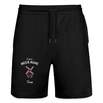 Denmark, Fanø Island, Sonderho Molle Mill - Stanley/Stella Trainer Unisex Organic Jogging Shorts - black - Front - Nik (191cm) & Marisol (170cm)
