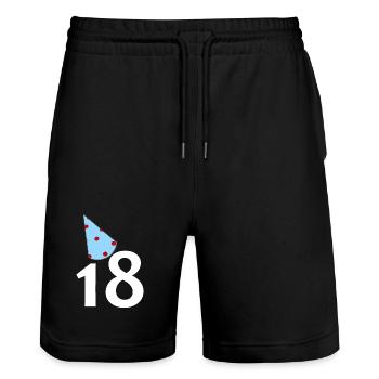 tolle Prints, 18 Geburtstagshütchen - Stanley/Stella Unisex Bio Joggingshorts Trainer  - Schwarz - Vorne - Nik (191cm) & Marisol (170cm)