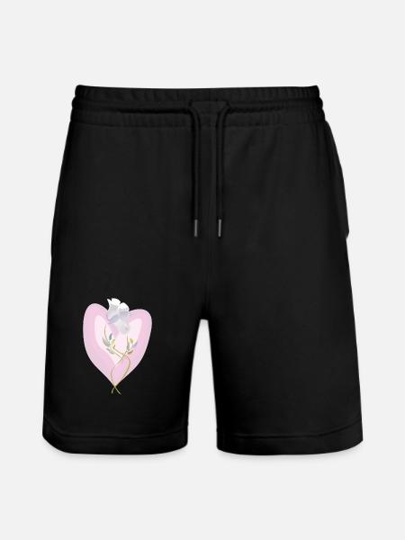 Gentle White Tulip Heart Illustration - Stanley/Stella Trainer Unisex Organic Jogging Shorts - black