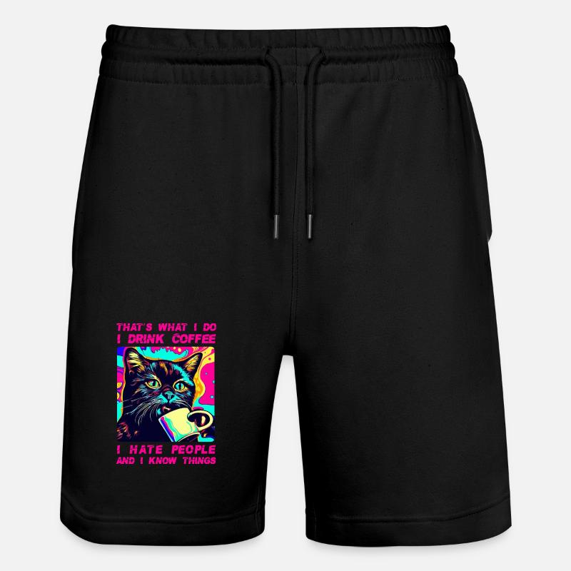 Gemütlicher Katzenkaffee - Stanley/Stella Unisex Bio Joggingshorts Trainer  - Schwarz