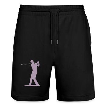 Golfer Abschlag Silhouette - Herren Design - Stanley/Stella Unisex Bio Joggingshorts Trainer  - Schwarz - Vorne - Nik (191cm) & Marisol (170cm)