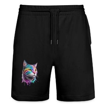 Katze - Stanley/Stella Unisex Bio Joggingshorts Trainer  - Schwarz - Vorne - Nik (191cm) & Marisol (170cm)