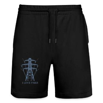 Ironic I love Paris Eiffel Tower as a power pole - Stanley/Stella Trainer Unisex Organic Jogging Shorts - black - Front - Nik (191cm) & Marisol (170cm)