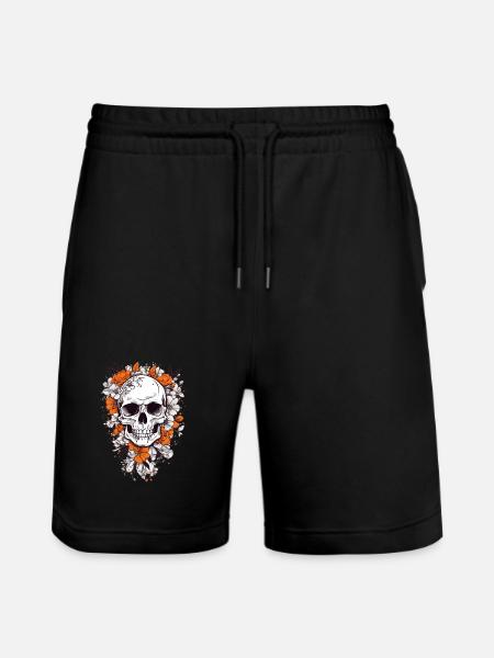 Skull with flowers - Stanley/Stella Trainer Unisex Organic Jogging Shorts - black