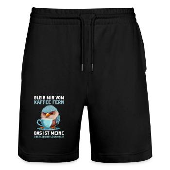 Lustig Vogel Kaffee Vögel Kaffeeliebhaber Spruch - Stanley/Stella Unisex Bio Joggingshorts Trainer  - Schwarz - Vorne - Nik (191cm) & Marisol (170cm)