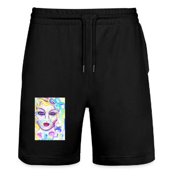 Farbenfrohe Fantasieporträtdesign - Stanley/Stella Unisex Bio Joggingshorts Trainer  - Schwarz - Vorne - Nik (191cm) & Marisol (170cm)