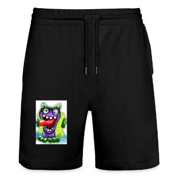 Bunter Cartoon Monster mit Riesenzunge - Stanley/Stella Unisex Bio Joggingshorts Trainer  - Schwarz - Vorne - Nik (191cm) & Marisol (170cm)