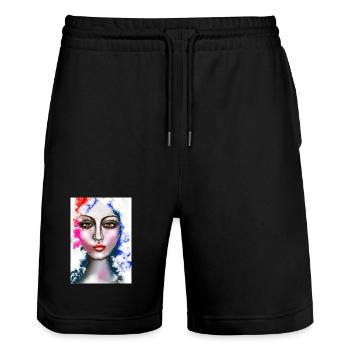 Ausdrucksstarke Wasserfarben-Porträtkunst - Stanley/Stella Unisex Bio Joggingshorts Trainer  - Schwarz - Vorne - Nik (191cm) & Marisol (170cm)