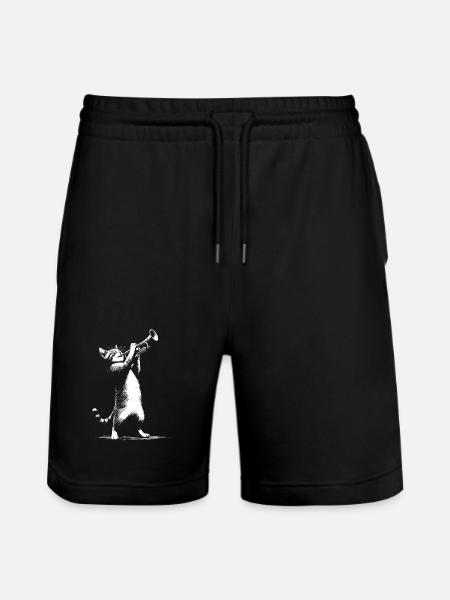 Cat with trumpet - Stanley/Stella Trainer Unisex Organic Jogging Shorts - black
