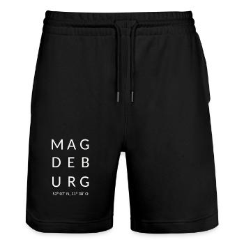 Magdeburg Schriftzug - Stanley/Stella Unisex Bio Joggingshorts Trainer  - Schwarz - Vorne - Nik (191cm) & Marisol (170cm)