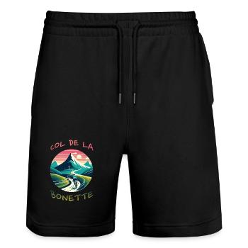 Col de la Bonette: The Challenge of the Alps - Stanley/Stella Trainer Unisex Organic Jogging Shorts - black - Front - Nik (191cm) & Marisol (170cm)