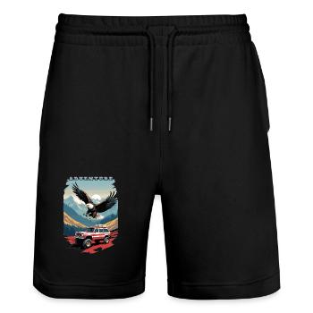 Adventure Tour USA - Stanley/Stella Trainer Unisex Organic Jogging Shorts - black - Front - Nik (191cm) & Marisol (170cm)
