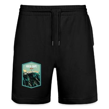 Illustration Cap de Roca, Phare, Portugal - Short de jogging bio TRAINER Stanley/Stella unisexe - noir - Devant - Nik (191cm) & Marisol (170cm)
