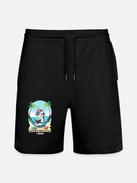 Einhorn mit Buch - Stanley/Stella Unisex Bio Joggingshorts Trainer  - Schwarz