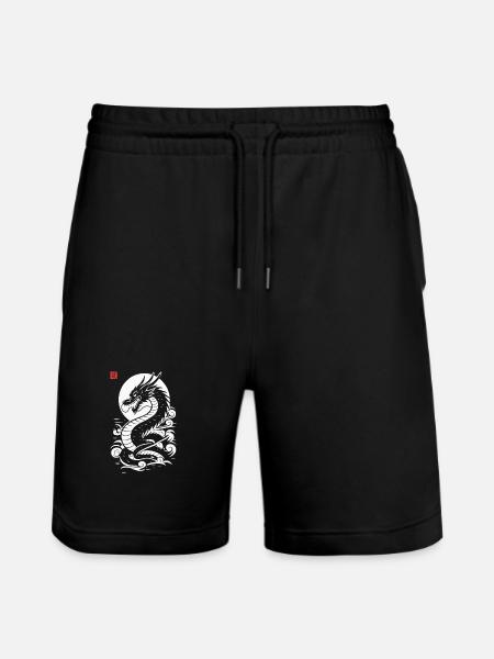 Japanese dragon, red white Japanese print style - Stanley/Stella Trainer Unisex Organic Jogging Shorts - black