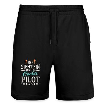 So sieht ein richtig cooler Pilot aus Flieger - Stanley/Stella Unisex Bio Joggingshorts Trainer  - Schwarz - Vorne - Nik (191cm) & Marisol (170cm)