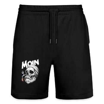 Moin Skull Totenkopf Pfeife Hamburg Plattdeutsch - Stanley/Stella Unisex Bio Joggingshorts Trainer  - Schwarz - Vorne - Nik (191cm) & Marisol (170cm)