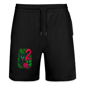 Chat tropical et flamant rose - Été 2025 - Short de jogging bio TRAINER Stanley/Stella unisexe - noir - Devant - Nik (191cm) & Marisol (170cm)