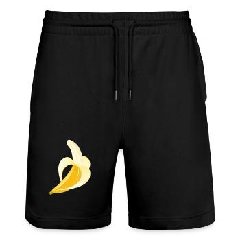 Bright yellow banana – peeled motif - Stanley/Stella Trainer Unisex Organic Jogging Shorts - black - Front - Nik (191cm) & Marisol (170cm)