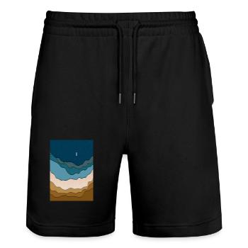 Abstraktes Strand-Design - Surfboard im Ozean - Stanley/Stella Unisex Bio Joggingshorts Trainer  - Schwarz - Vorne - Nik (191cm) & Marisol (170cm)