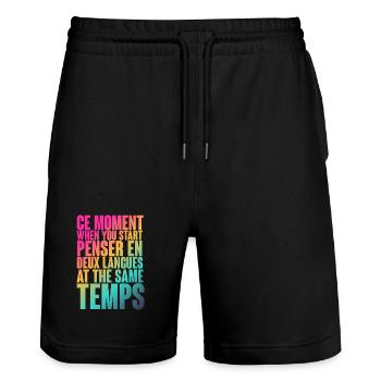 COOL SAYING FOR MULTILINGUALS, INTERNATIONAL - Stanley/Stella Trainer Unisex Organic Jogging Shorts - black - Front - Nik (191cm) & Marisol (170cm)