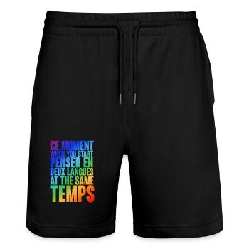 Mehrsprachiges Denk-Motiv in Farbverlauf - Stanley/Stella Unisex Bio Joggingshorts Trainer  - Schwarz - Vorne - Nik (191cm) & Marisol (170cm)