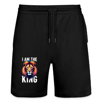 I am the King Lion - Stanley/Stella Trainer Unisex Organic Jogging Shorts - black - Front - Nik (191cm) & Marisol (170cm)