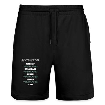 Gaming Lifestyle Quote Print - Stanley/Stella Trainer Unisex Organic Jogging Shorts - black - Front - Nik (191cm) & Marisol (170cm)