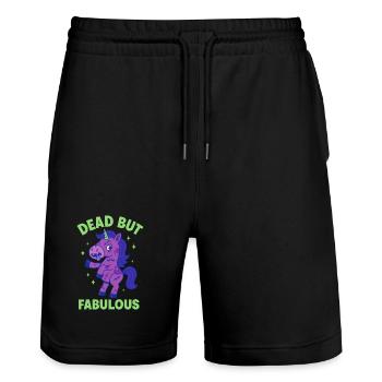 Buntes Einhorn mit Spruch - Stanley/Stella Unisex Bio Joggingshorts Trainer  - Schwarz - Vorne - Nik (191cm) & Marisol (170cm)