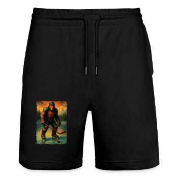 Sasquatch Hockey Bigfoot Hockeyspieler - Stanley/Stella Unisex Bio Joggingshorts Trainer  - Schwarz - Vorne - Nik (191cm) & Marisol (170cm)