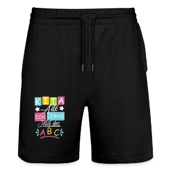 Daycare graduates 2026 - Stanley/Stella Trainer Unisex Organic Jogging Shorts - black - Front - Nik (191cm) & Marisol (170cm)