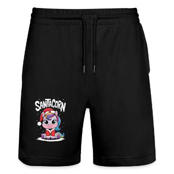 Einhorn Weihnachtspullover Santacorn Weihnachten - Stanley/Stella Unisex Bio Joggingshorts Trainer  - Schwarz - Vorne - Nik (191cm) & Marisol (170cm)