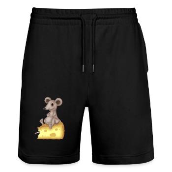 Cute mouse on cheese - Stanley/Stella Trainer Unisex Organic Jogging Shorts - black - Front - Nik (191cm) & Marisol (170cm)