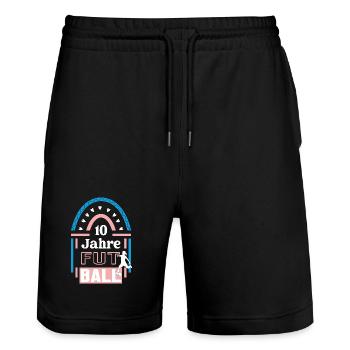 Futsal Jubiläum 10 Jahre Trainerin Spielerin - Stanley/Stella Unisex Bio Joggingshorts Trainer  - Schwarz - Vorne - Nik (191cm) & Marisol (170cm)