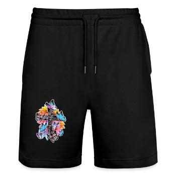 Glaube und Hoffnung – Kreuz mit Schmetterlingen - Stanley/Stella Unisex Bio Joggingshorts Trainer  - Schwarz - Vorne - Nik (191cm) & Marisol (170cm)