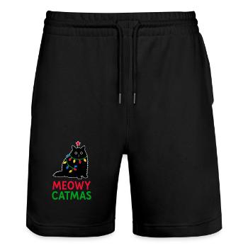 Meowy Catmas - Stanley/Stella Unisex Bio Joggingshorts Trainer  - Schwarz - Vorne - Nik (191cm) & Marisol (170cm)