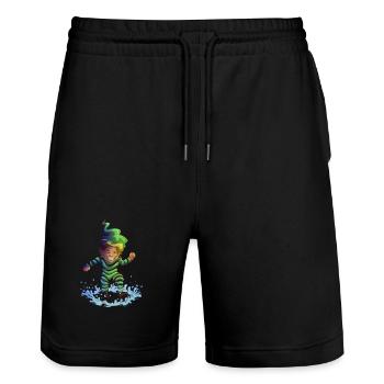 Splash - Stanley/Stella Trainer Unisex Organic Jogging Shorts - black - Front - Nik (191cm) & Marisol (170cm)