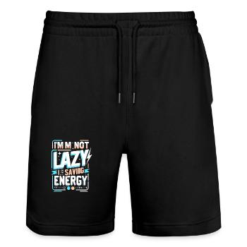 I'm not lazy – saving energy saying - Stanley/Stella Trainer Unisex Organic Jogging Shorts - black - Front - Nik (191cm) & Marisol (170cm)